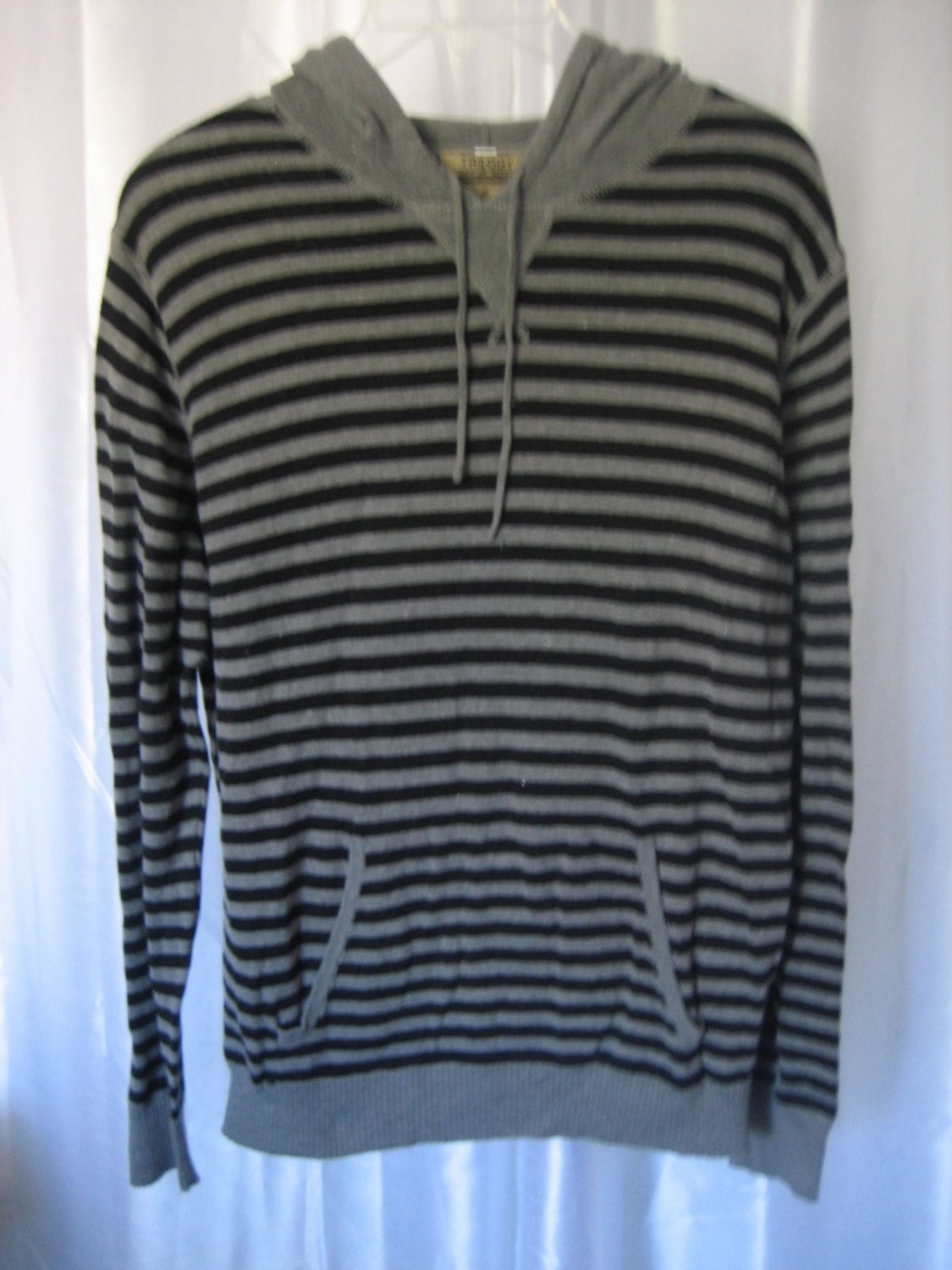Trilogy Men's Black & Grey Striped Hooded Long Sleeve Shirt Sz M Pre-Owned