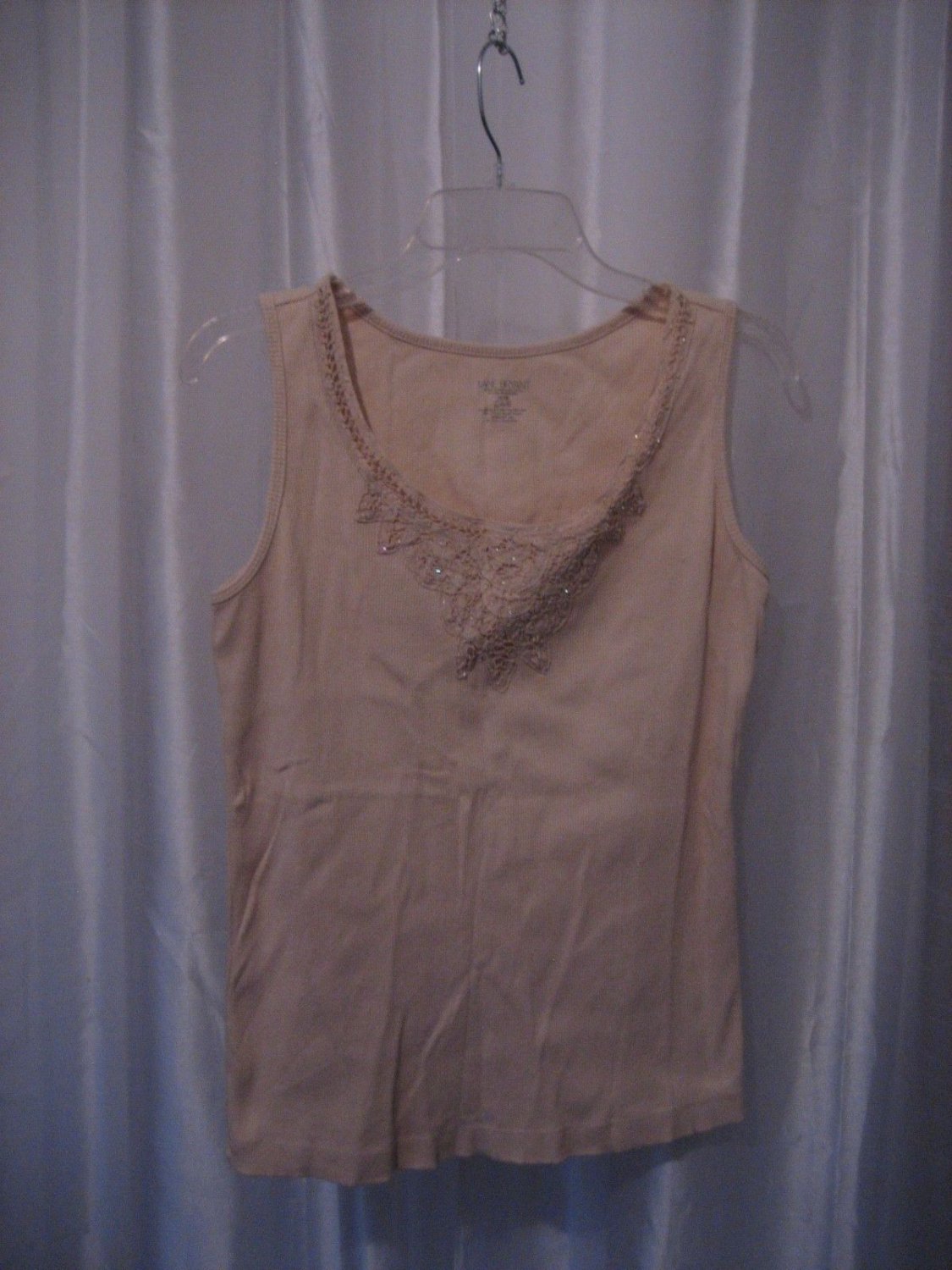 Lane Bryant Women's Tan Lace Front Sleeveless Cotton Tank Top Sz 14/16 Pre-Owned