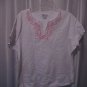 Basic Edition Women's White V Neck Pink Flower Short Sleeve Shirt Sz XL PreOwned
