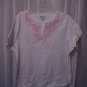 Basic Edition Women's White V Neck Pink Flower Short Sleeve Shirt Sz XL PreOwned