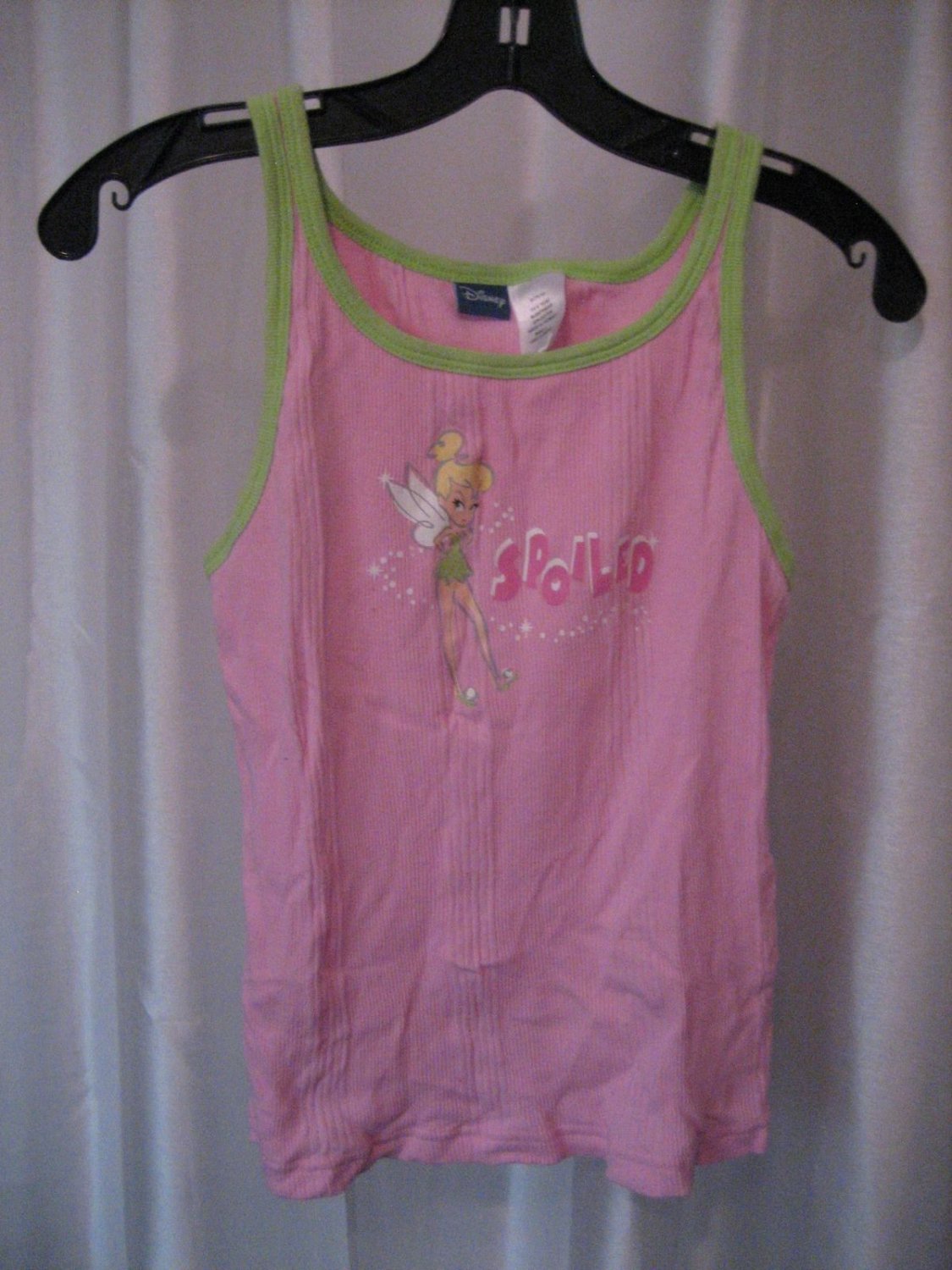 Disney Tinker Bell Junior Size Pink/Green Sleepwear Tank Top 100% Cotton Sz L