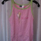 Disney Tinker Bell Junior Size Pink/Green Sleepwear Tank Top 100% Cotton Sz L