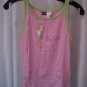 Disney Tinker Bell Junior Size Pink/Green Sleepwear Tank Top 100% Cotton Sz L