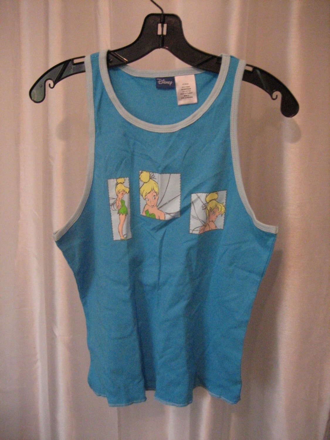 Disney Tinker Bell Junior Size Sleepwear Blue/White Tank Top 100% Cotton Sz L
