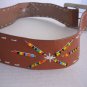 Junior Size 100% Genuine Natural Tan Leather Wide Beaded Belt Sz S NWNT