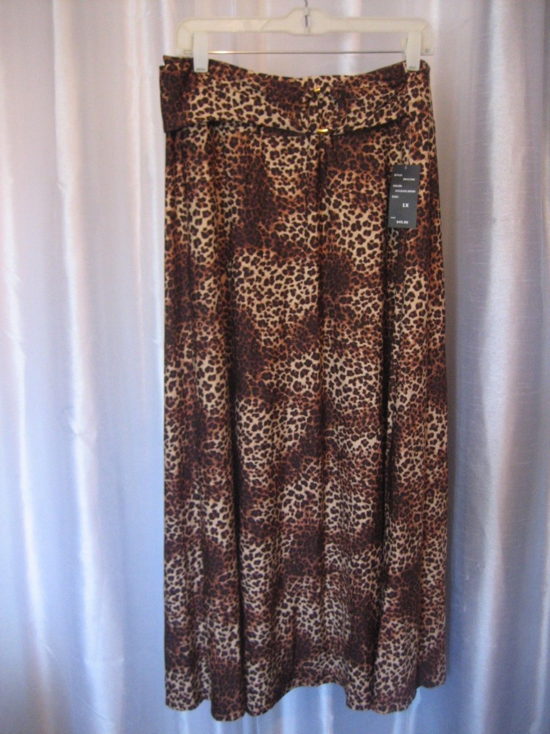 Robert Louis Women's Brown/Black Leopard Animal Print Long Ankle Skirt Sz 1X NWT
