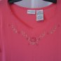 White Stag Plus Women's Dark Peach Floral Trim V Neck Shirt Sz 16W Pre-Owned