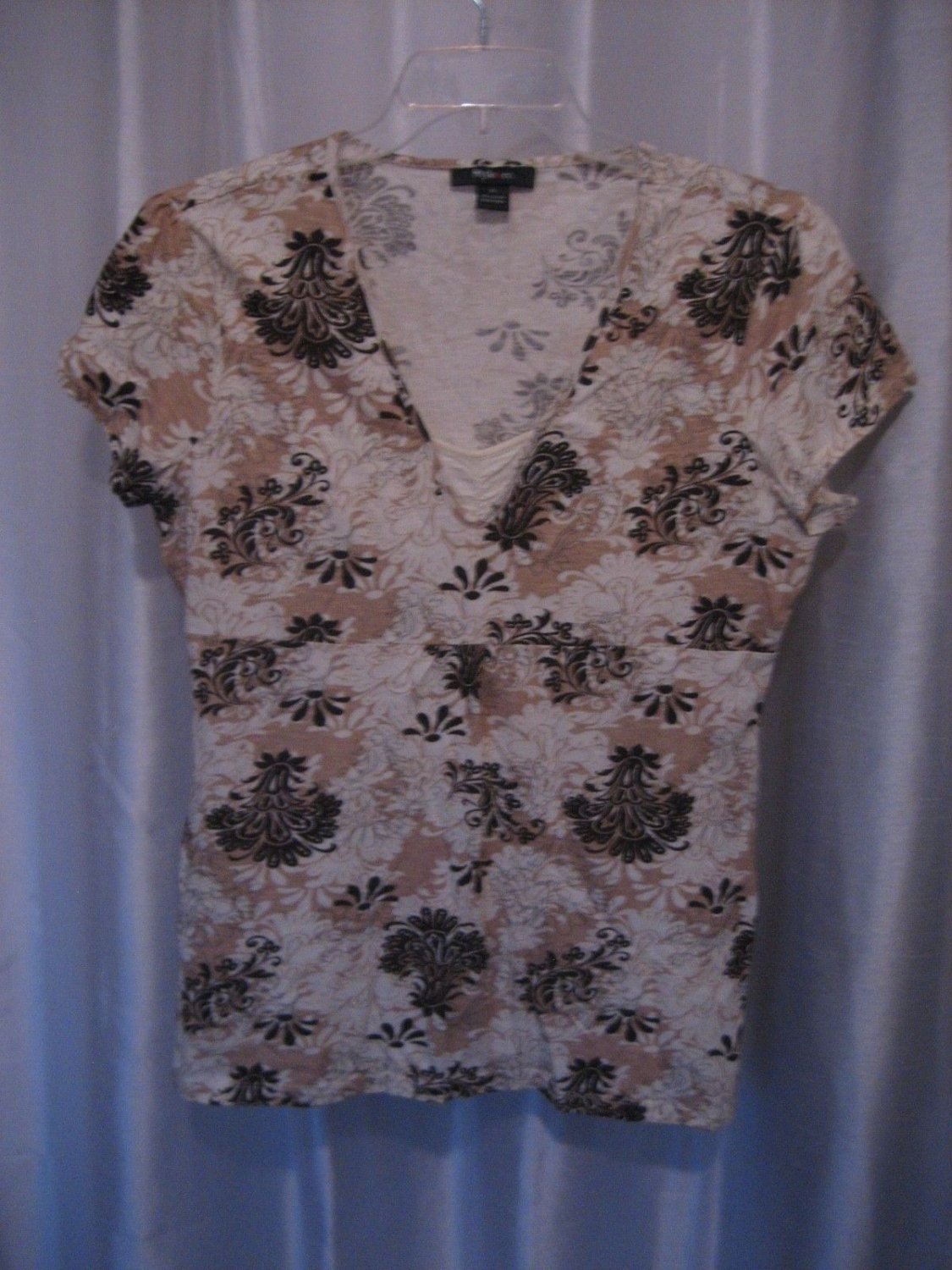 Style & Co. Brown/Cream/Tan Floral Women's Short Sleeve Shirt Sz XL Pre-Owned