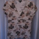 Style & Co. Brown/Cream/Tan Floral Women's Short Sleeve Shirt Sz XL Pre-Owned
