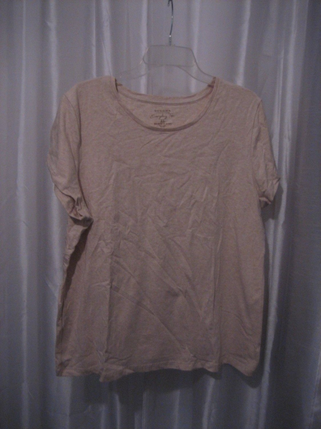 Sonoma Women's Tan Oatmeal Short Sleeve Shirt Sz XL 96%Cotton/4%Spandex PreOwned