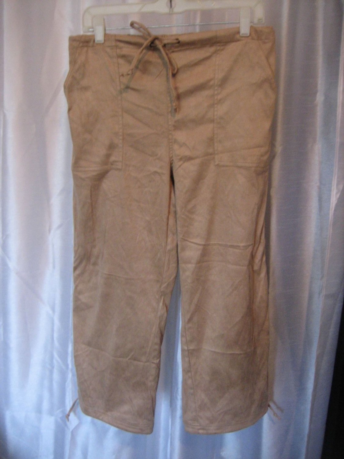 Calispia Women's Tan Faux Suede Elastic Drawstring Waist Pants Sz L Pre-Owned
