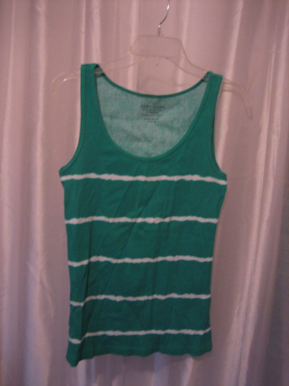 Faded Glory Junior Size Green & White Tank Top Shirt Cotton Sz XL Pre-Owned