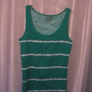 Faded Glory Junior Size Green & White Tank Top Shirt Cotton Sz XL Pre-Owned
