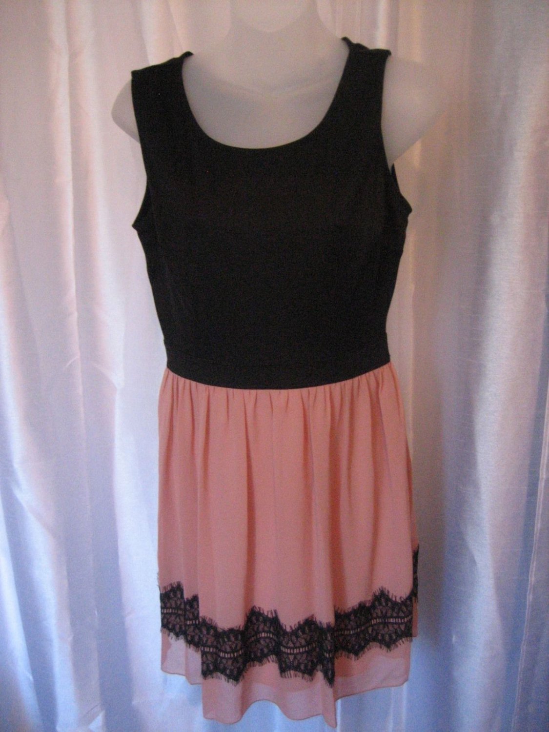 Sweet Storm Junior Size Black & Peach Sleeveless Lace Dress Sz L New No Tags
