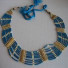 Vintage Women's Blue & Cream Bead & Bone Decorative Belt Free Size Pre-Owned
