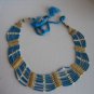 Vintage Women's Blue & Cream Bead & Bone Decorative Belt Free Size Pre-Owned