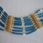 Vintage Women's Blue & Cream Bead & Bone Decorative Belt Free Size Pre-Owned