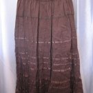 Rafaella Women's Brown 100% Cotton Mid Calf Boho Peasant Skirt Sz M Pre-Owned