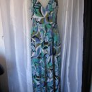 AUW Women's Junior Size Blues & Greens Geometric Sleeveless Long Dress Sz M NNT
