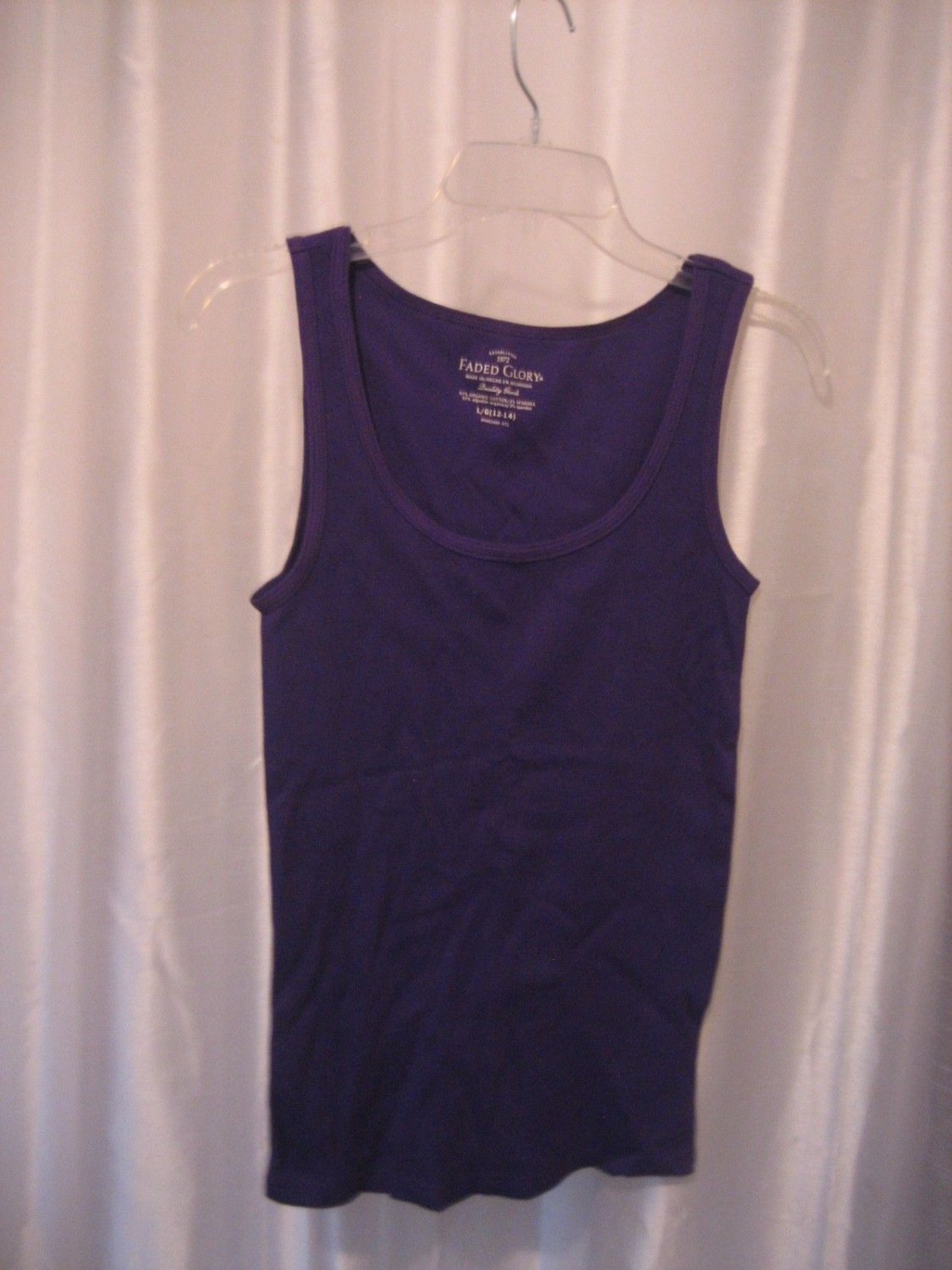 Faded Glory Junior Size Purple Tank Top Shirt Cotton Sz L (12-14) Pre-Owned