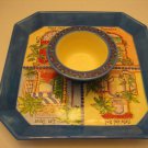 Large Blue 4 Doors Ceramic Square Platter & Dip Bowl 2 Piece Set New 14in.sq.