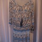 Mlle Gabrielle Women's White/Blue/Black Floral Tassel Knee Length Dress Sz S New