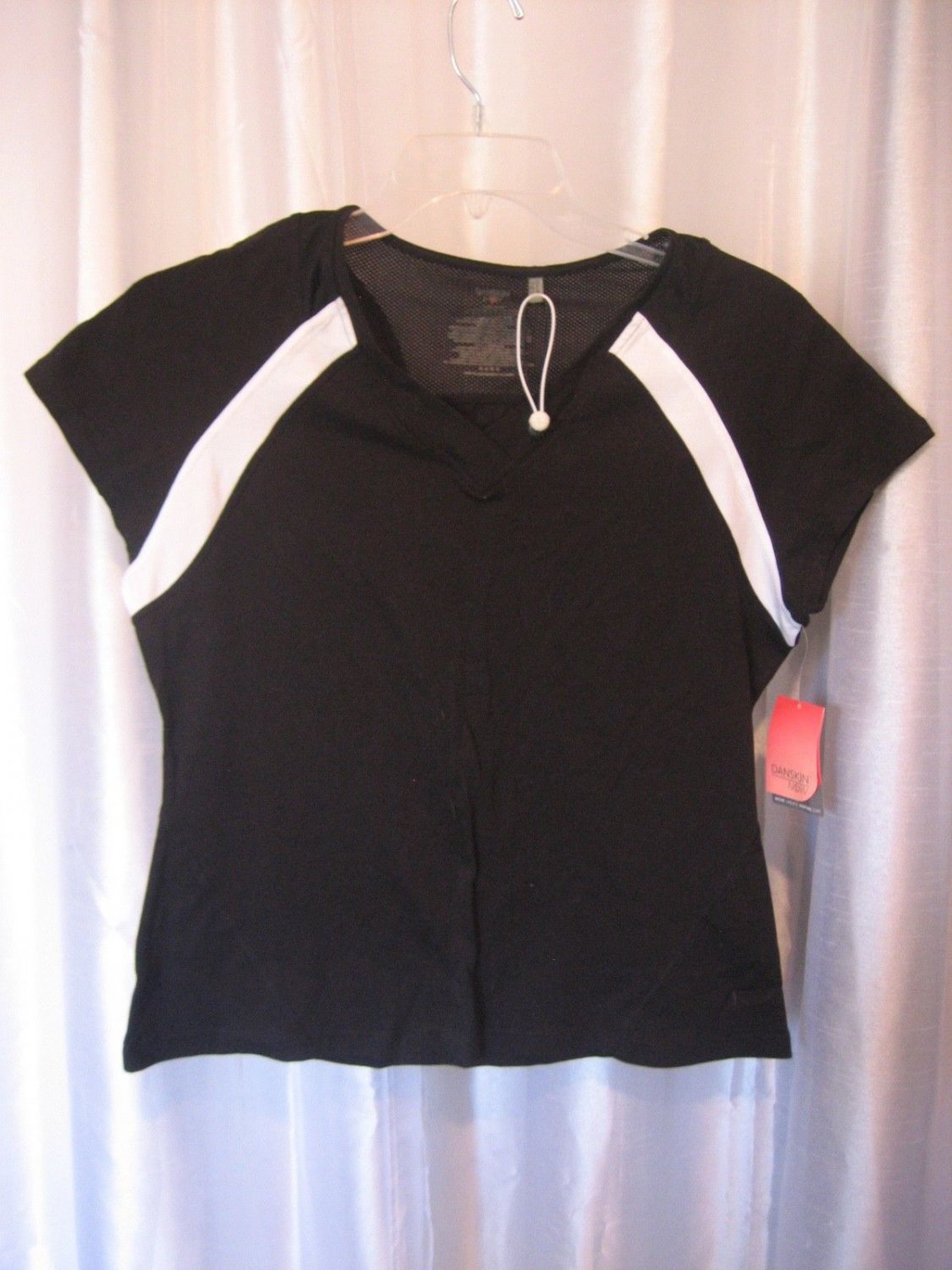 Danskin Now Women's Black & White Color Block Tee Short Sleeve Sz XL/16-18 NWWT