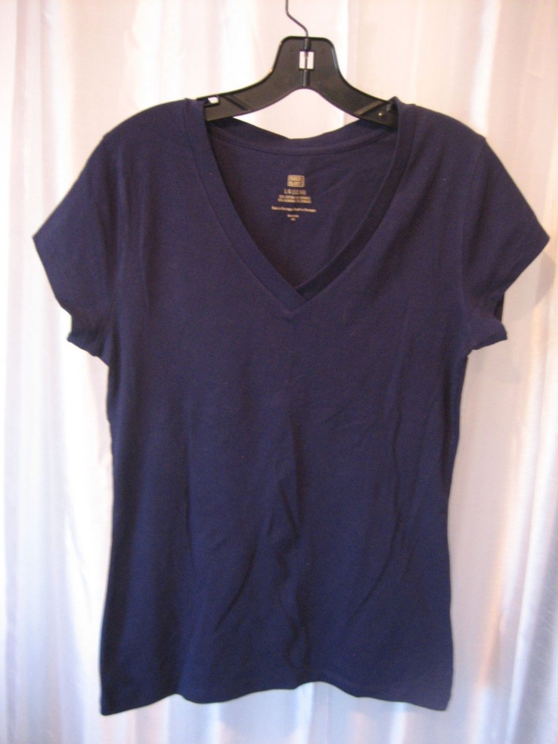 Faded Glory Navy Blue Junior Size V Neck Short Sleeve Shirt Sz L/12-14 Pre-Owned