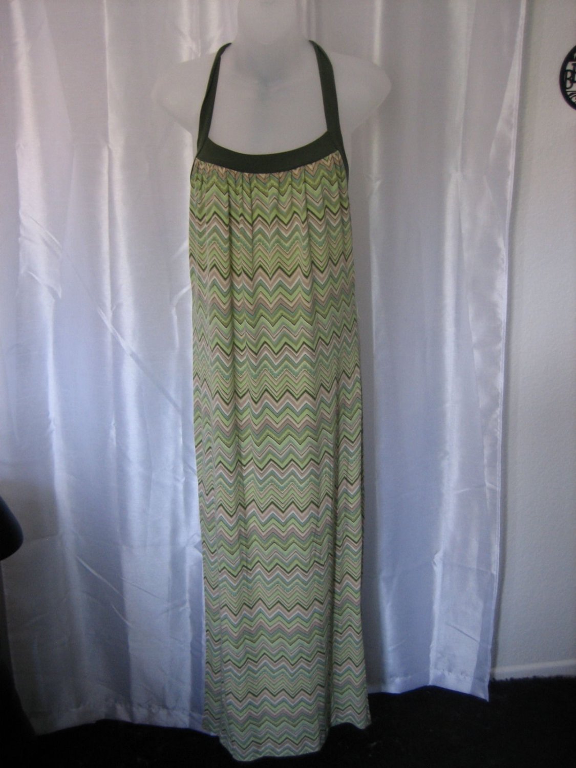 Jonathan Martin Women's Junior Size Halter Green Zig Zag Long Sundress Sz 6 New