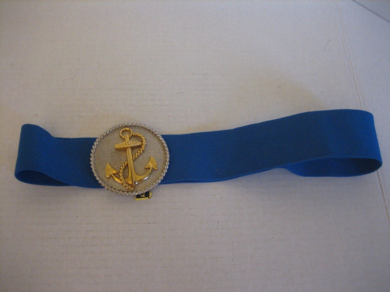 Vintage Accessocraft Women's Round Metal Anchor Blue Elastic Belt 2in.W Sz L NWT