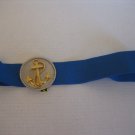 Vintage Accessocraft Women's Round Metal Anchor Blue Elastic Belt 2in.W Sz L NWT