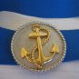 Vintage Accessocraft Women's Round Metal Anchor Blue Elastic Belt 2in.W Sz L NWT