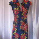 Axara Paris Junior Size Red/Black/Blue Floral Cap Sleeve Knee Dress Sz S NWNT