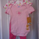 Bon Bebe Infant Girls Pink Love Bug 2 One Piece Body Suits/Pants Set Sz 3-6M New