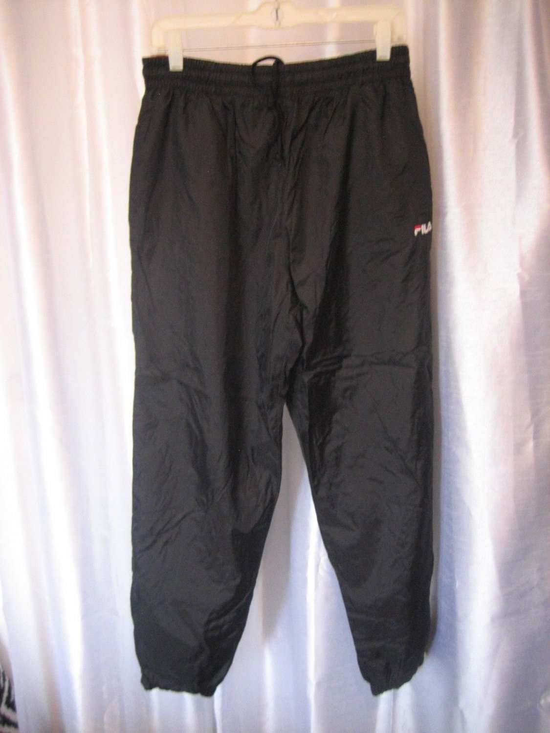 Fila Women's Black Elastic Drawstring Athletic Pants 100% Nylon Sz L Pre-Owned