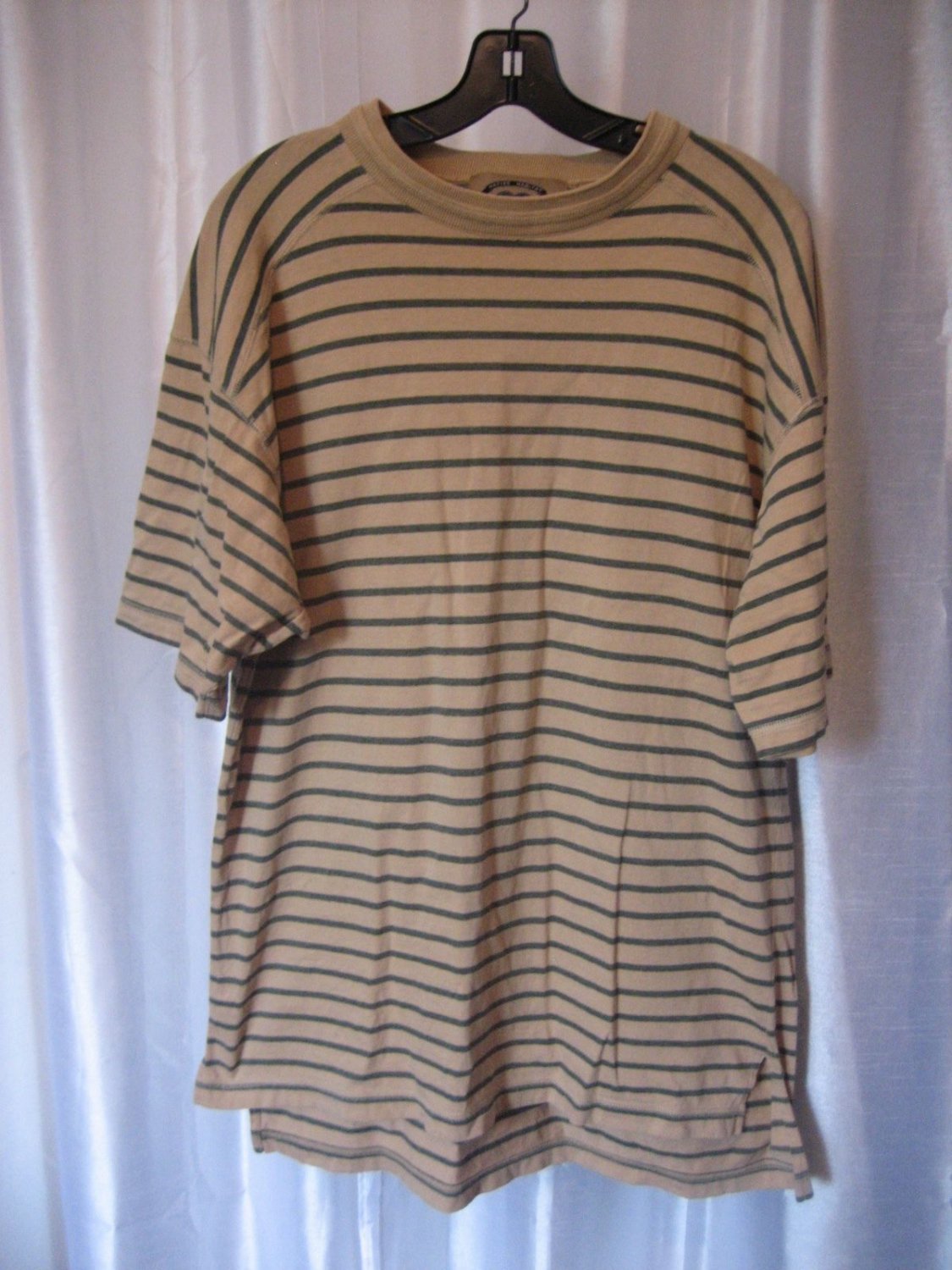 Native Habitat Planet Earth Men's Tan/Green Striped Shirt Sz L Pre-Owned
