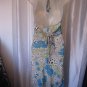 San Joy Junior Size White/Blue/Black Floral Halter Mid Calf Poly Dress Sz M NWWT
