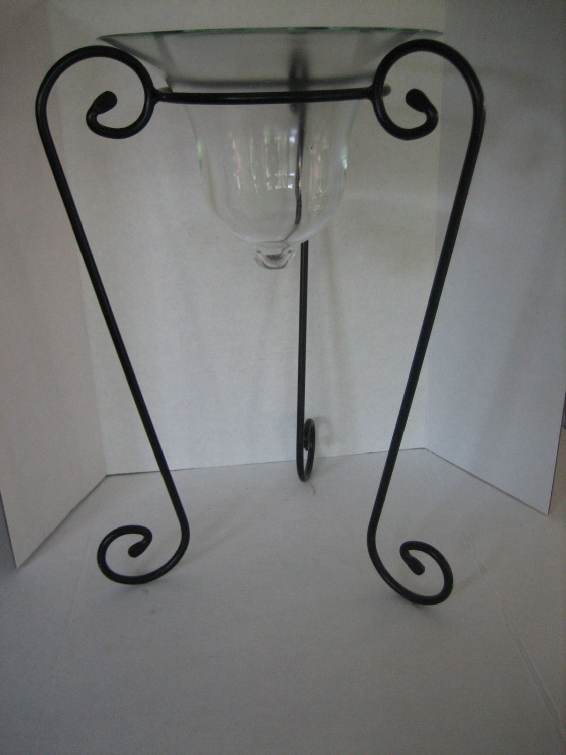 Large Clear Glass & Black Metal Pillar Candle Holder New 12 in.W x 22 in.T NW