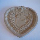 Brown Bag Cookie Art Ceramic Heart Shaped Cookie Mold Press 2 Birds w/Ribbon 85