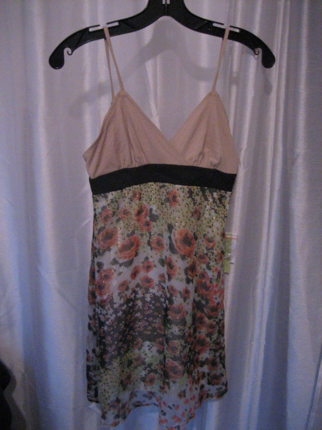 Johnny Martin Junior Size Tan & Black Floral Sundress Sz 1 NWWT 100% Polyester