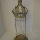 Tall Antiqued Cream Metal & Clear Glass Decorative Tabletop Candle Holder NWNT