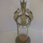 Tall Antiqued Cream Metal & Clear Glass Decorative Tabletop Candle Holder NWNT