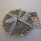 Winter Frost Silver Beaded Round Coasters w/Silver/Gold Little Bells Set of 4 NW