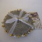 Winter Frost Silver Beaded Round Coasters w/Silver/Gold Little Bells Set of 4 NW