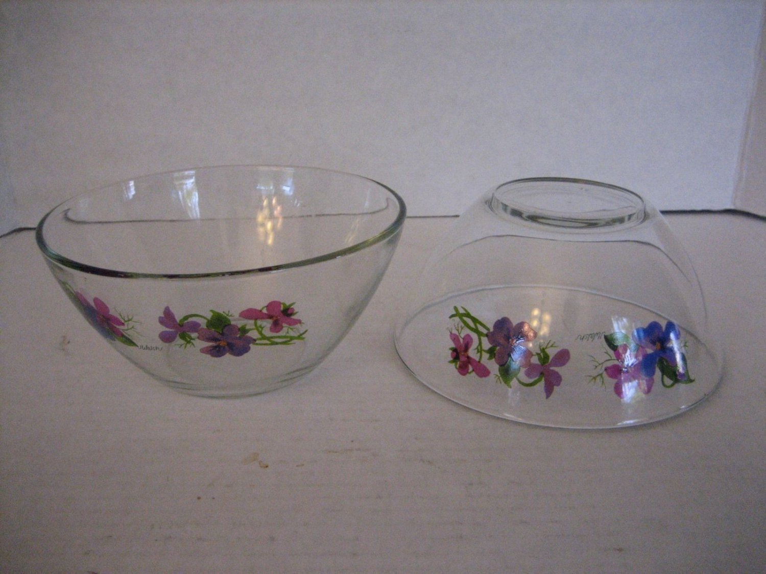 Vintage Wild Violets Just for You By J. Walsh for Avon Glass Bowl Set of 2 New