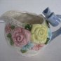 Fitz and Floyd White Woven Basket with Blue Bow & Flowers Creamer/Sugar Set 1990