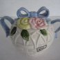 Fitz and Floyd White Woven Basket with Blue Bow & Flowers Creamer/Sugar Set 1990