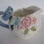 Fitz and Floyd White Woven Basket with Blue Bow & Flowers Creamer/Sugar Set 1990