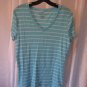 Faded Glory Junior Size Aqua & White Striped V Neck Shirt Sz XL/16-18 Pre-Owned