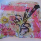 Vintage Women's Pink & Black Floral & Bow Scarf 30 in.W x 34 in.L Pre-Owned
